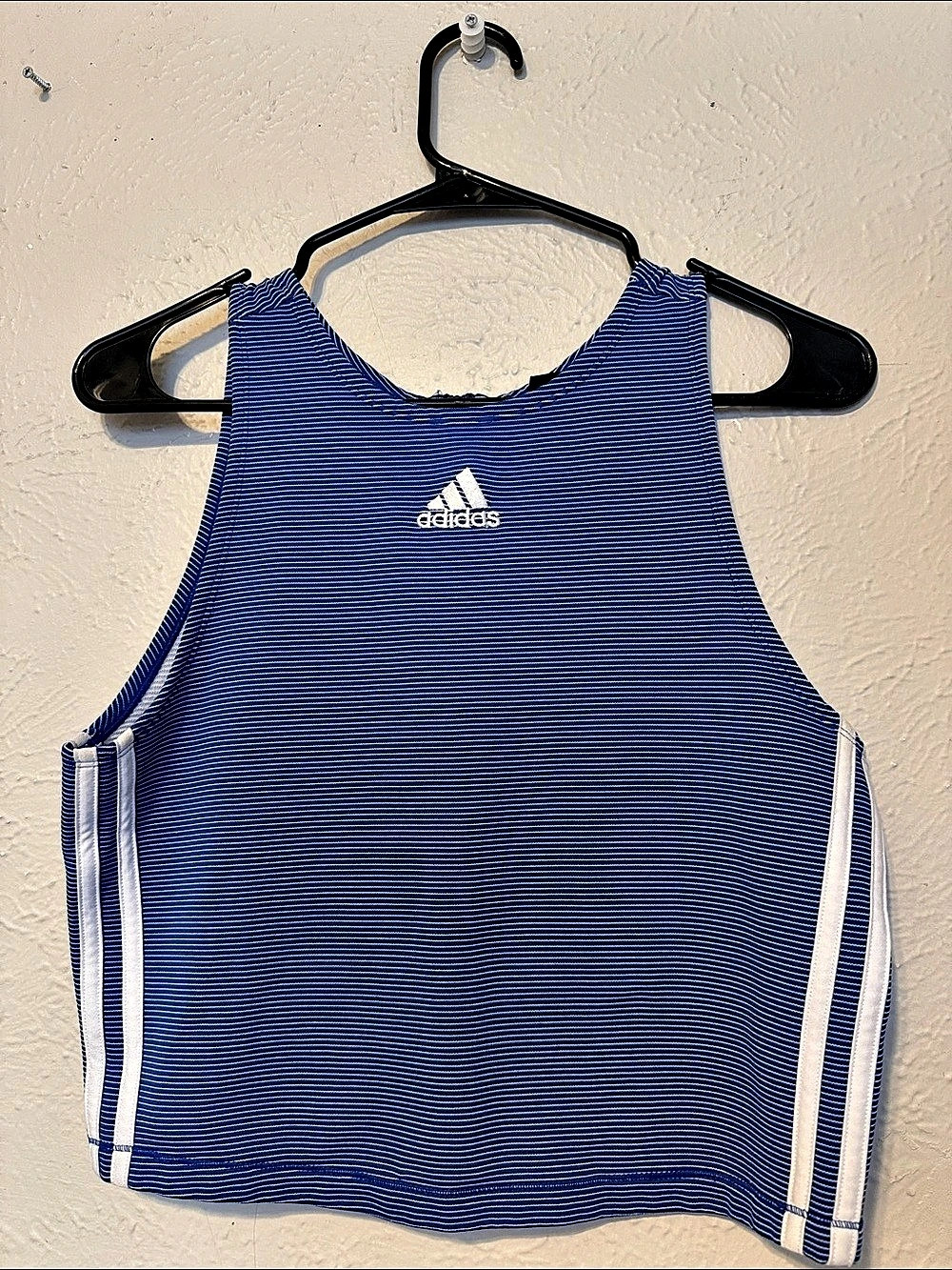 adidas Super Cropped Graphic Striped Tank Blue & White Medium